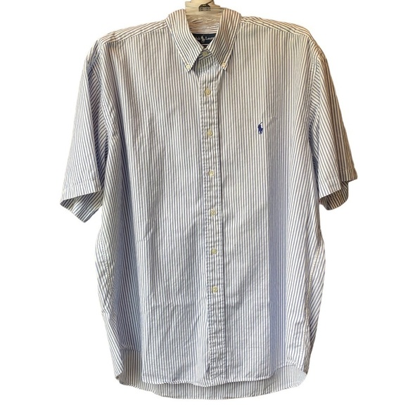 Ralph Lauren XL Blake blue white stripe short sleeve button down shirt cotton - Picture 1 of 10